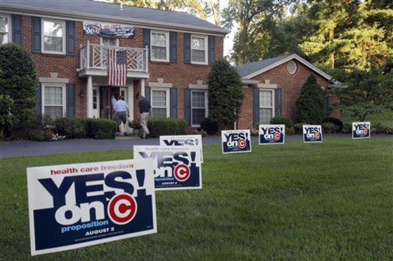 Missouri's Proposition C prohibits governments from requiring people to have health insurance or from penalizing them for paying health bills entirely with their own money.